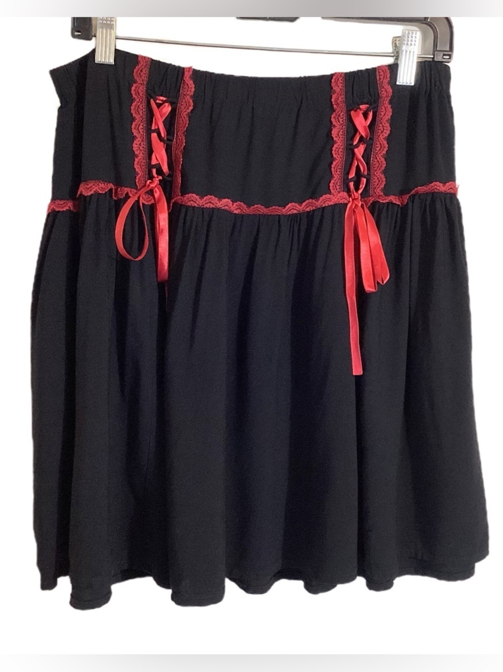 Hot Topic Lace-Up Ribbon Mini Skater Skirt Size L